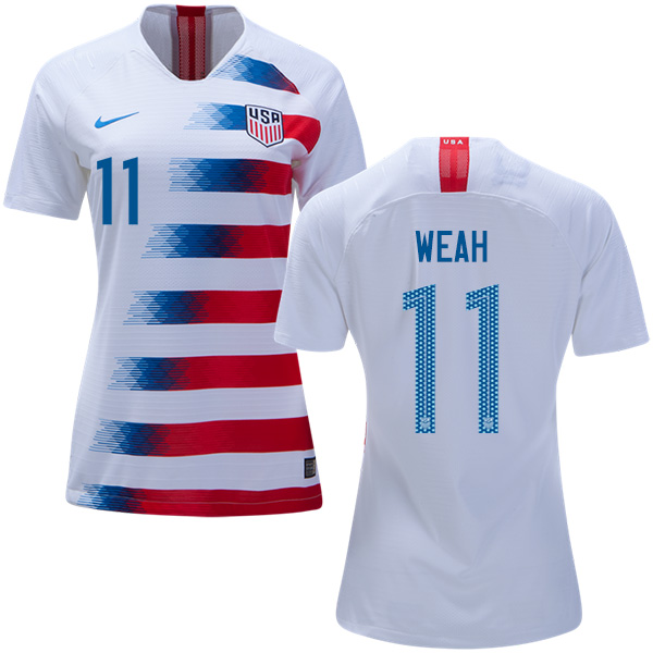 Women's USA #11 Weah Home Soccer Country Jersey - Click Image to Close